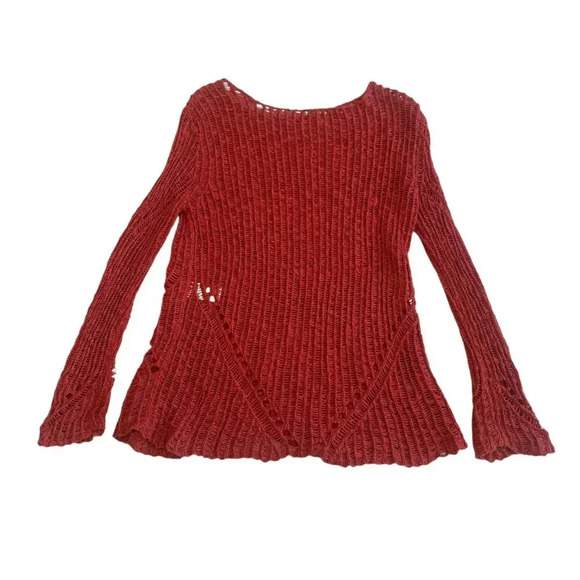 Maje Open Weave Woven Sweater Burnt Orange Pullover Cotton Size 1 Small Women's - Picture 6 of 13